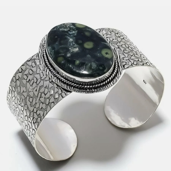 New Huge Kambaba Jasper 925 Silver Cuff Bracelet. - Picture 14 of 14